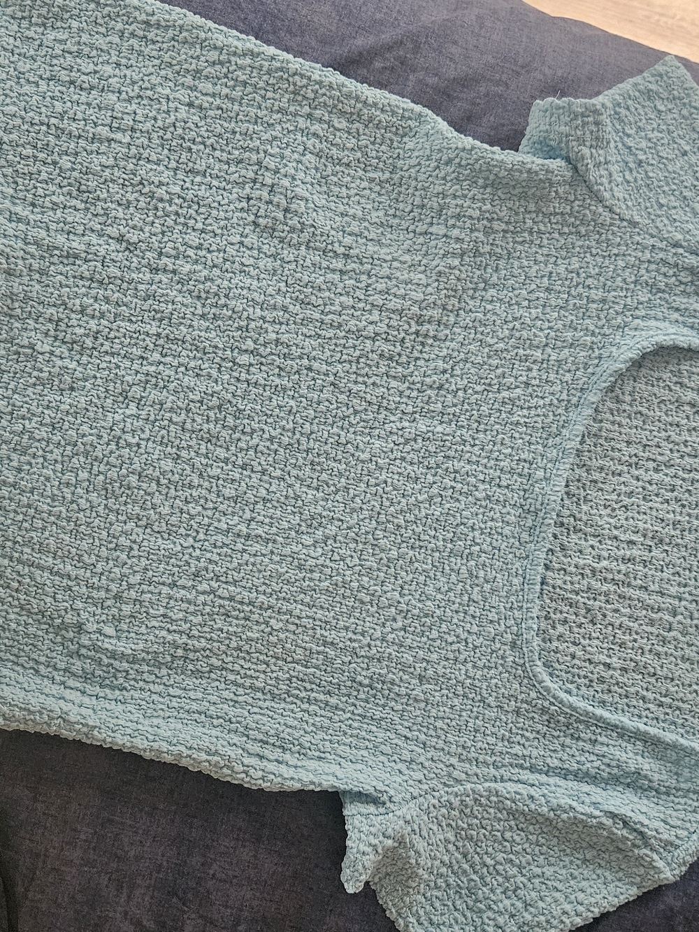 Light Blue Textured Short-Sleeve Women's Top